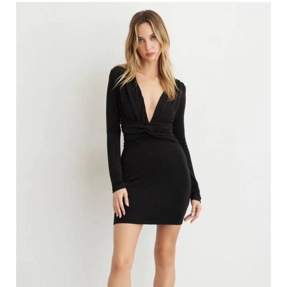 Dynamite deep v bodycon black dress - Picture 1 of 4